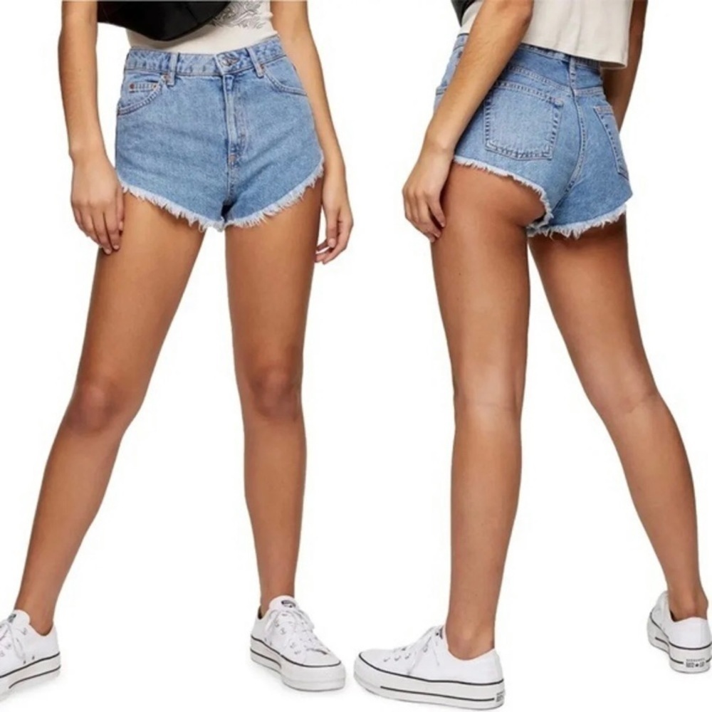 TOPSHOP Kiri Denim Shorts, Shortie Cutoffs, Womens Size 4, High 10.75” Rise